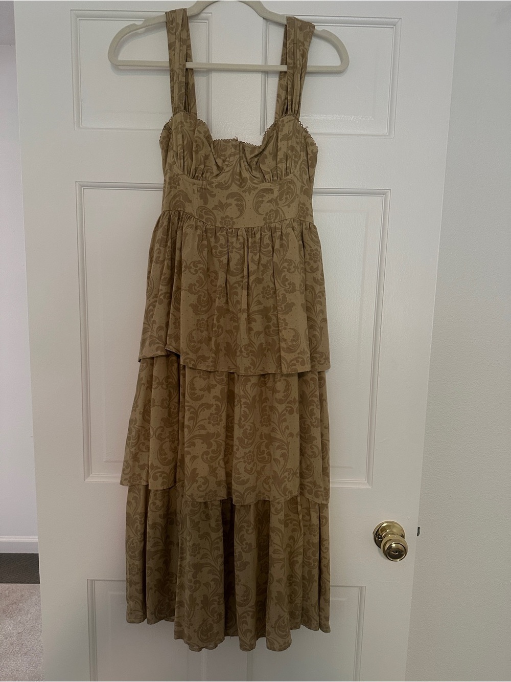 WeWoreWhat Tiered Corset Top Midi Dress in Taupe